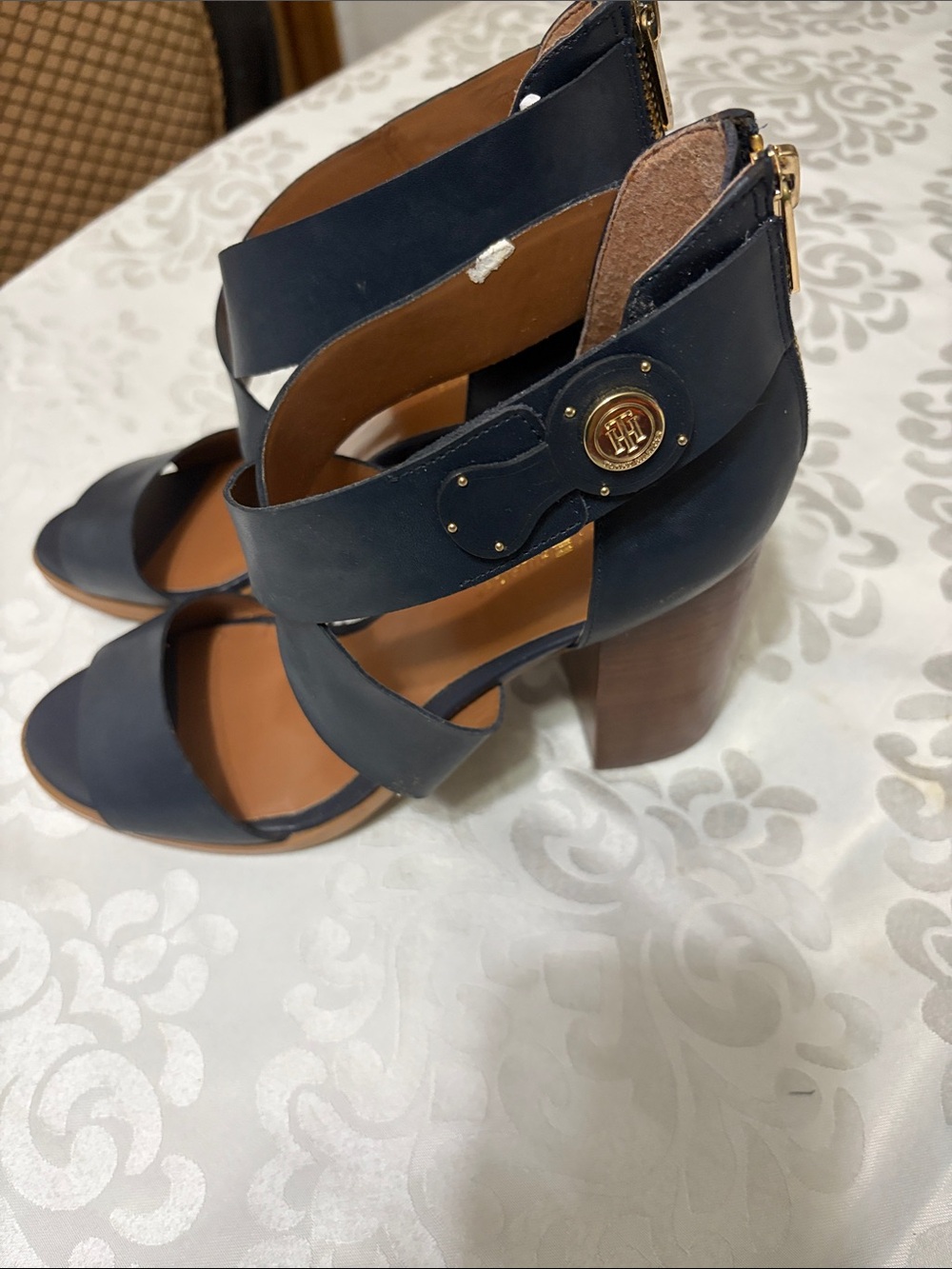 Tommy Hilfiger Black Leather Crossover Strap Heels - Picture 2 of 6